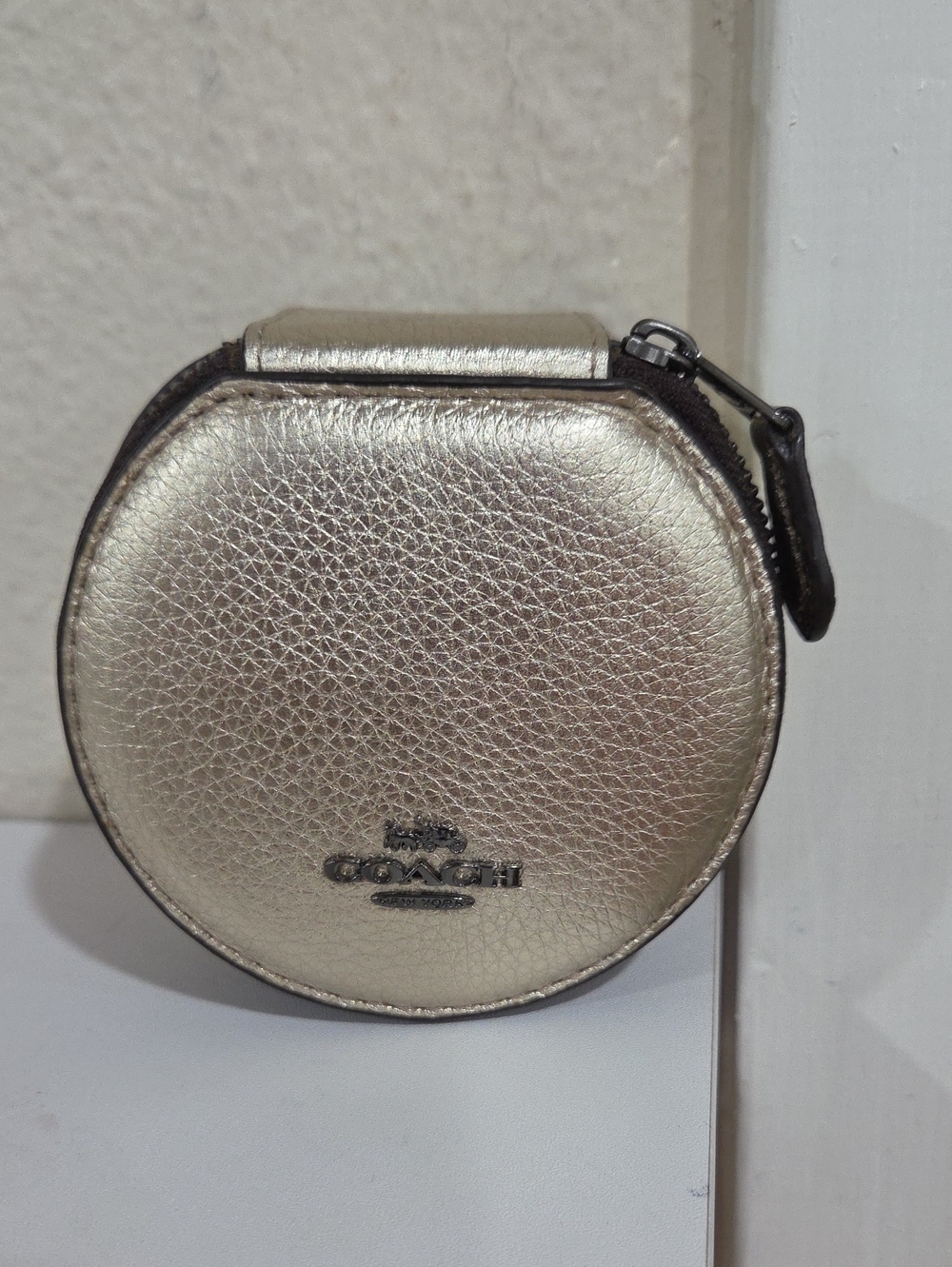 COACH Metallic Gold Round Jewelry Case With Mirror